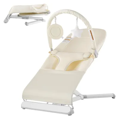 Image de Transat VEVOR, transat pliable pour nouveau-né avec deux positions et barre de jouets pivotante, siège bébé facile à porter , Beige