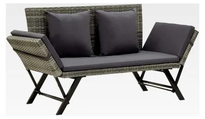 Produktbild von Gartenbank mit Auflagen aus Poly Rattan, 176 cm, grau