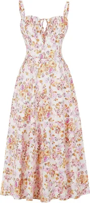 Produktbild von ASKSA Damen Sommer y aermellos Spaghettitraeger Boho Blumen Lang Kleid mit Schlitz (Orange,L)