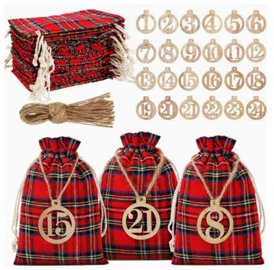 Produktbild von Adventskalender zum Befüllen Stoff,24 Stück Stoffbeutel mit Kordelzug, Adventskalender Selber Befüllen(B)