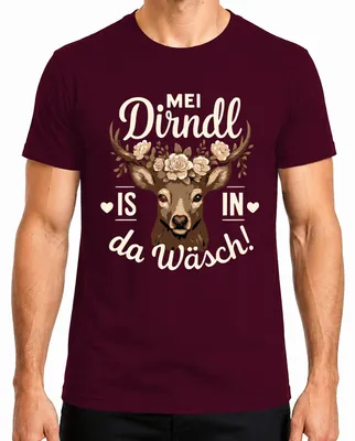 Productafbeelding van Mei Dirndl wasbordjurk, , traditionele kleding, hertenprint, Bayersisch heren T-shirt, bordeauxrood, XXL