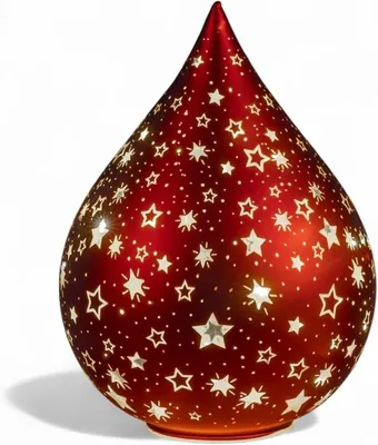 Produktbild von LED Deko Tropfen Sterne Rot 19 cm Glasleuchte + Timer (6h an / 18h aus) Farbglas Batteriebetrieben. - Stimmungslicht