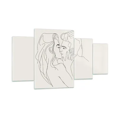 Produktbild von Bilder auf glas - 4 Teile - Art. Linie Kuss - 160x90cm - Glasbilder - Wandbilder - Bilder - zum Aufhängen bereit - Wanddekoration aus Glas - Glas Bilder - Wandbild auf Glas - GDL160x90-4757