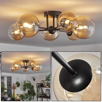 Produktbild von Isorella Deckenlampe aus Metall/Riffelglas in Schwarz/Klar