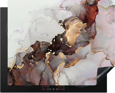 Produktbild von KitchenYeah© Herdabdeckplatte Rot - Marmor - Gold , 65x52cm, Küche Deko, Glaskeramikkochfeld Herdabdeckung, Abdeckplatte fùr Kochfeld
