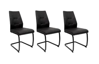 Produktbild von Moderne Esszimmerstühle in Lederoptik, gepolsterte Freischwinger mit robustem Metallgestell, pflegeleichte Schwingstühle, Farbe:Schwarz;Menge:3 St.