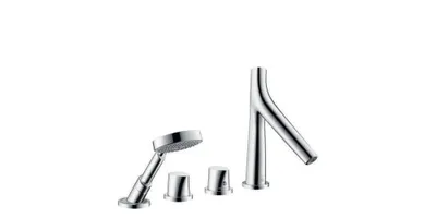 Produktbild von 4-Loch Wannenarmatur AXOR STARCK ORGANIC DN 15 m Th f Fliesenrandmon. pol. bl chr für Fliesenrandmontage polished black chrome