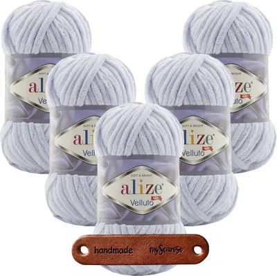 Produktbild von 5 x ALIZE Velluto 416 Grey (Blaustich) mit Label