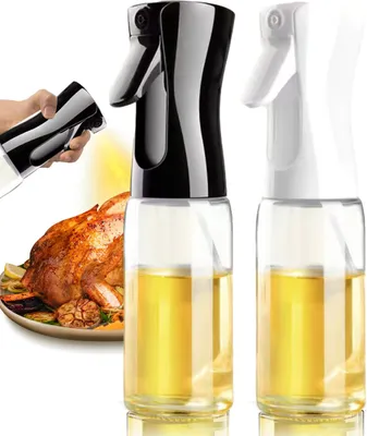 Produktbild von 2 Stück Ölsprüher für Speiseöl Glas, 220ml Öl Sprühflasche, Oil Sprayer für Air Fryer(Weiß + Schwarz)