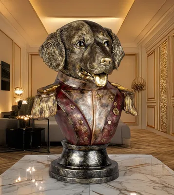 Produktbild von formano Antik-goldene Hunde Büste 35cm Kunststein Skulptur Handbemalt Figur groß