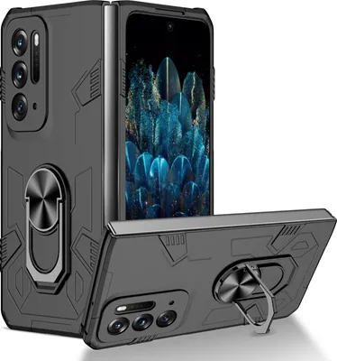 Produktbild von Oppo Find N Hülle, Robust Harter PC, Stoßfest, Ringhalter, Ständer Schutzhülle für Oppo Find N Schwarz