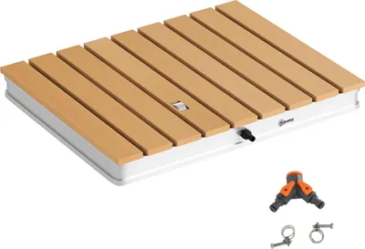 A garden shower base with accessories on a white background.