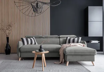 Produktbild von MIUFORM Sweet Harmony - Ecksofa mit Bettfunktion und Bettkasten L-FORM RECHTS - 228x162cm - Velours Grau - Sofa Schlafsofa Couch