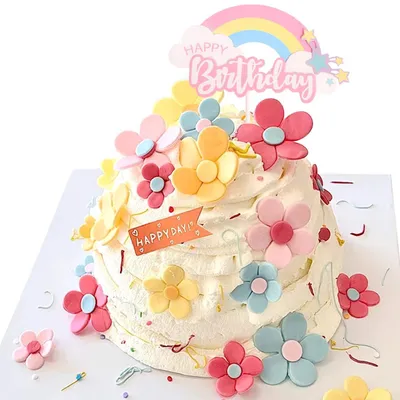 13-teiliges 3D-Blumen-Tortendeko-Set, bunt, für Geburtstagspartys