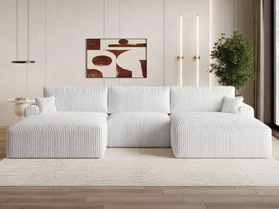 Produktbild von GrainGold Ecksofa U-Form Serene - Ecksofa mit Schlaffunktion, Bettkasten - Moderne Ecksofa, Wohnzimmer Sofa - Eckcouch mit Cord -Stoff - Grau (Tilia 86)
