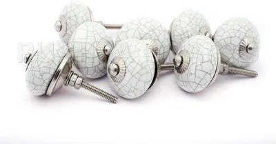Image de Boutons de porte en céramique - vintage peints à la main - 8 pièces - blanc
