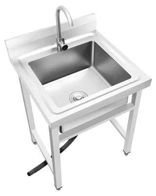 Obrázek produktu pro Volně stojící dřez - kuchyňský dřez 60x60x93 cm - nerezová ocel - jednodřez - s baterií - nosnost 150 kg