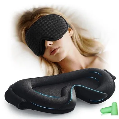 Productafbeelding van Slaapmasker 3D, lichtdicht, ademend, elastisch, met oordopjes, geschikt voor reizen en yoga