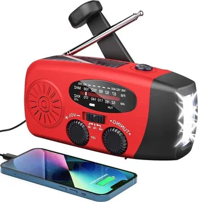 Image de Radio météo autonome avec poignée solaire et poignée de secours - AM/FM - lampe de poche LED - radio WB - batterie externe de secours de 2000 mAh