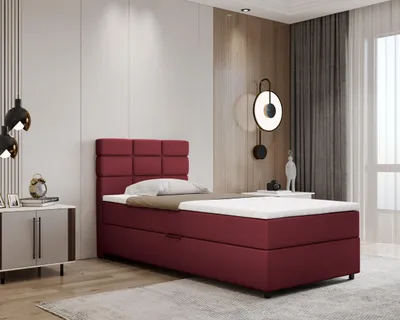 Produktbild von Boxspringbett 100x200, mit Bettkasten, Rot, Matratze und Topper, Einzelbett, REVE, Panda Möbel