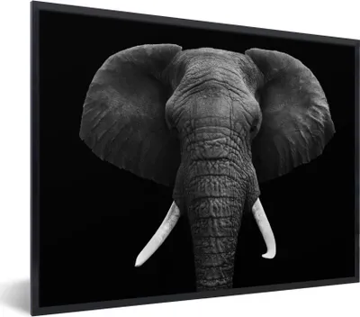 Produktbild von MuchoWow® Gerahmtes Poster Elefant - Wildtiere - Schwarz - Weiß - Porträt 40x30 cm - Poster mit Schwarzem Bilderrahmen Wandposter Rahmen Foto Bilder - Kunstposter - Wanddekorationen