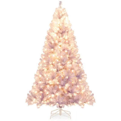 Produktbild von COSTWAY 225cm Künstlicher Weihnachtsbaum mit warmweißen LEDs, 8 Modi & Metallständer, Tannenbaum, Christbaum, Kunstbaum Weihnachten Violett