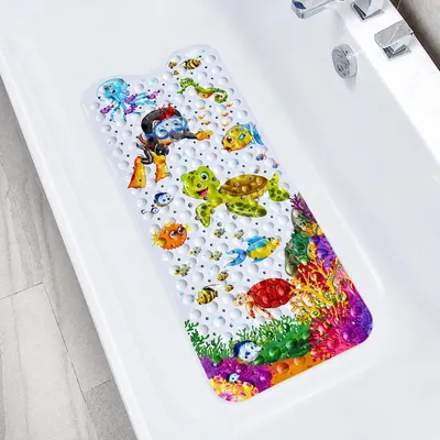 Zdjęcie produktu dla Omgoods - Antypoślizgowa mata do kąpieli dla dzieci z motywem morskich zwierząt, 40 x 100 cm
