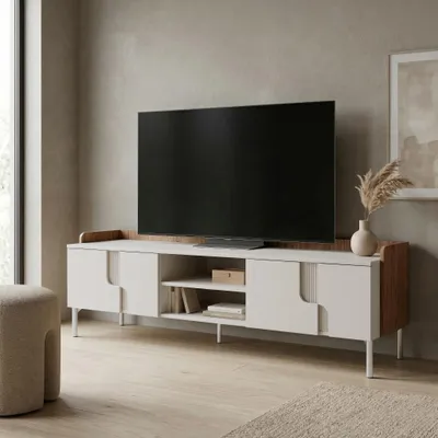 Produktbild von BEAUTYSOFA | TV-Lowboard POSITIVO TV-Schrank Kaschmir & Nussbaum Alba 160 x 51 x 42 cm – Modernes TV-Möbel mit Tip-On-System