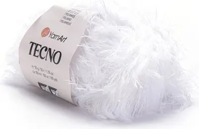 Produktbild von YarnArt Tecno 01 – Flauschige Kunstfell-Wolle in Weiß – Superweich & Glänzend für elegante Accessoires und Dekorationen, 50g