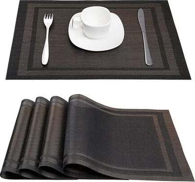 Image de Set de table, sets de table lavables, antidérapants, résistants à la chaleur, couleur : noir, forme : rectangulaire, quantité : 4 pièces