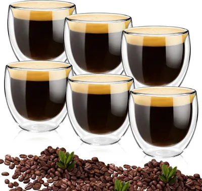 Produktbild von 6er-Set doppelwandige, isolierte 80-ml-Espressobecher, Latte/Cappuccino, spülmaschinenfest, mit Schwebeeffekt
