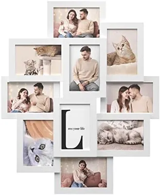 Produktbild von PromoHome® Fotocollage Rahmen für 10 Fotos 10x15 cm - MDF Fotowand Dekoration - Hängende Bilderrahmen Set für Wohnzimmer Büro Schlafzimmer