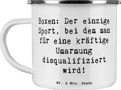 Produktbild von Mr. & Mrs. Panda Teetasse Spruch Boxen Umarmung - Weiß - Geschenk, Teebecher, Sportart, Emaille Becher, Ring, Teamsport, Energie, Sportler, Tasse, Trainer, Disziplin