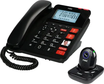 Produktbild von Fysic FX3960 - 'Schnurgebundenes Telefon mit Anrufbeantworter und kabellosem SOS Alarmsender, Schwarz