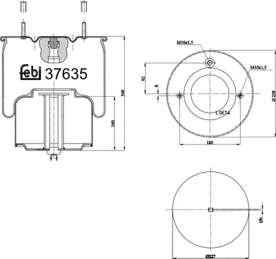 Produktbild von FEBI BILSTEIN Luftfederbalg 37635 Vorne für VOLVO FM 10 340mm 160mm 227mm 258mm