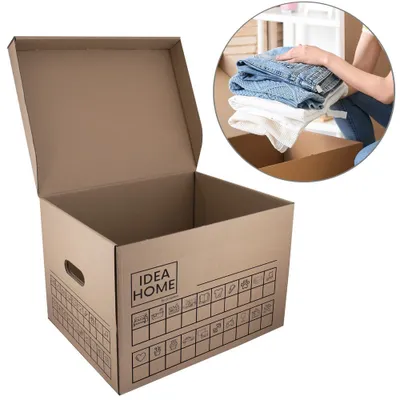 Produktbild von D.RECT 6er SET Umzugskarton Movebox Archivkarton Aufbewahrungsbox Aus Pappe Mit Deckel Sehr Stabil Verpackungskarton mit einer Tragkraft von 30 kg Größe: 431x333x294mm