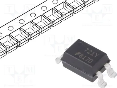 Obrázok produktu pre 2 optočlenové kanály: 1 SMD komponent. Napätie: 70V. Model: FOD817DS (optočlen) - výstup