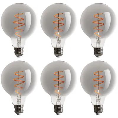 Image de 6 x LED Spiral Filament Ampoule G95 Globe 5W E27 verre fumé 130lm extra blanc chaud 1800K DIMMBAR