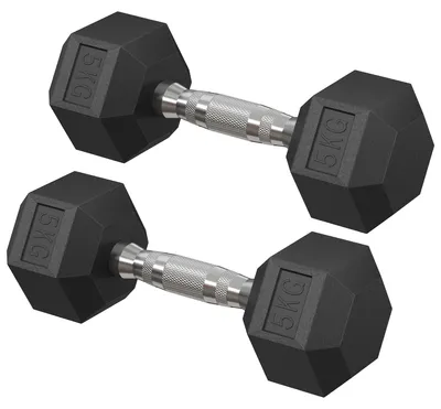 Produktbild von Kurzhantel-Set - Paar Sechskant-Kurzhanteln - 10 kg gesamt - Festes Gewicht - Home-Fitness & Armtraining - Schwarz