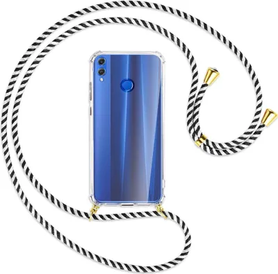 Produktbild von Handykette Backcover-Schutzhülle mit Band (Metall goldfarben) für Honor 8X - schwarz/weiß gestreift