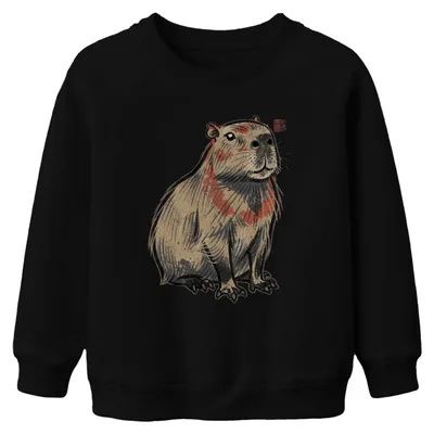 Produktbild von Capybara Wasserschwein Japanisch Ukiyo-e Geschenk Kinder Sweatshirt Pullover, Schwarz, 128