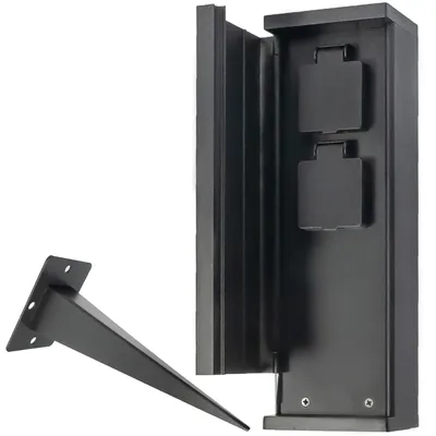 Produktbild von Grafner Edelstahl Gartensteckdose mit Erdspieß und Tür, 2 Steckdosen, 3600 Watt, schwarz, Höhe: 30 cm, IP44, KEIN ROST – Pulverbeschichtung, Energiesäule Mehrfach Metall Außen Steckdose 2-Fach