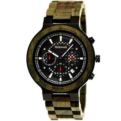 Produktbild von Holzwerk BALINGEN Herren Holz Uhr Chronograph mit Datum, oliv grün, schwarz