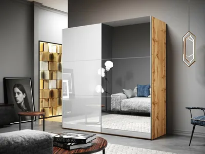 Produktbild von Schiebeschrank VIGO 200 cm , Hochglanz Spiegel Kleiderschrank Schiebetürenschrank , ( EICHE VOTAN )