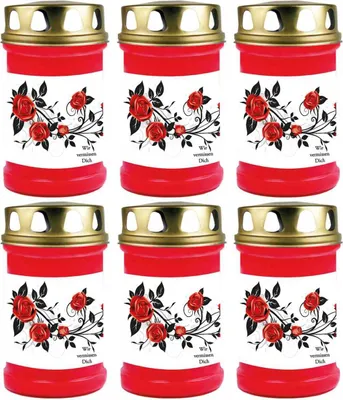 Produktbild von Grabkerze Rot 6er Pack, Brenndauer: 48 Stunden ( je Kerze ), Motiv: Rose Ranke