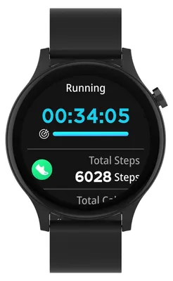 A smartwatch displaying running activity.