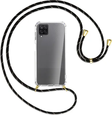 Produktbild von Handykette Backcover-Schutzhülle mit Band (Metall goldfarben) für Samsung Galaxy A12 - schwarz/gold