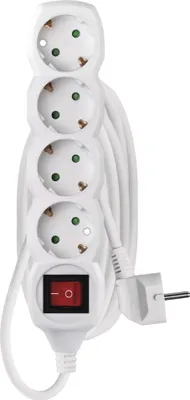 EMOS Steckdosenleiste 4-fach mit Schalter, 3 m Kabel 1,5 mm, weiß, Steckdosen 45° gedreht, Schuko mi
