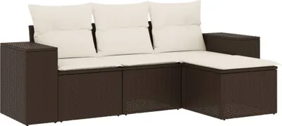 Immagine prodotto di vidaXL Set di divani da giardino 4 pezzi con cuscini in polirattan marrone