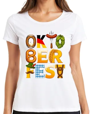 Produktbild von Wiesn Bayern Bier Brezel Lederhose Dirndl München Bart Damen T-Shirt, Weiß, XL